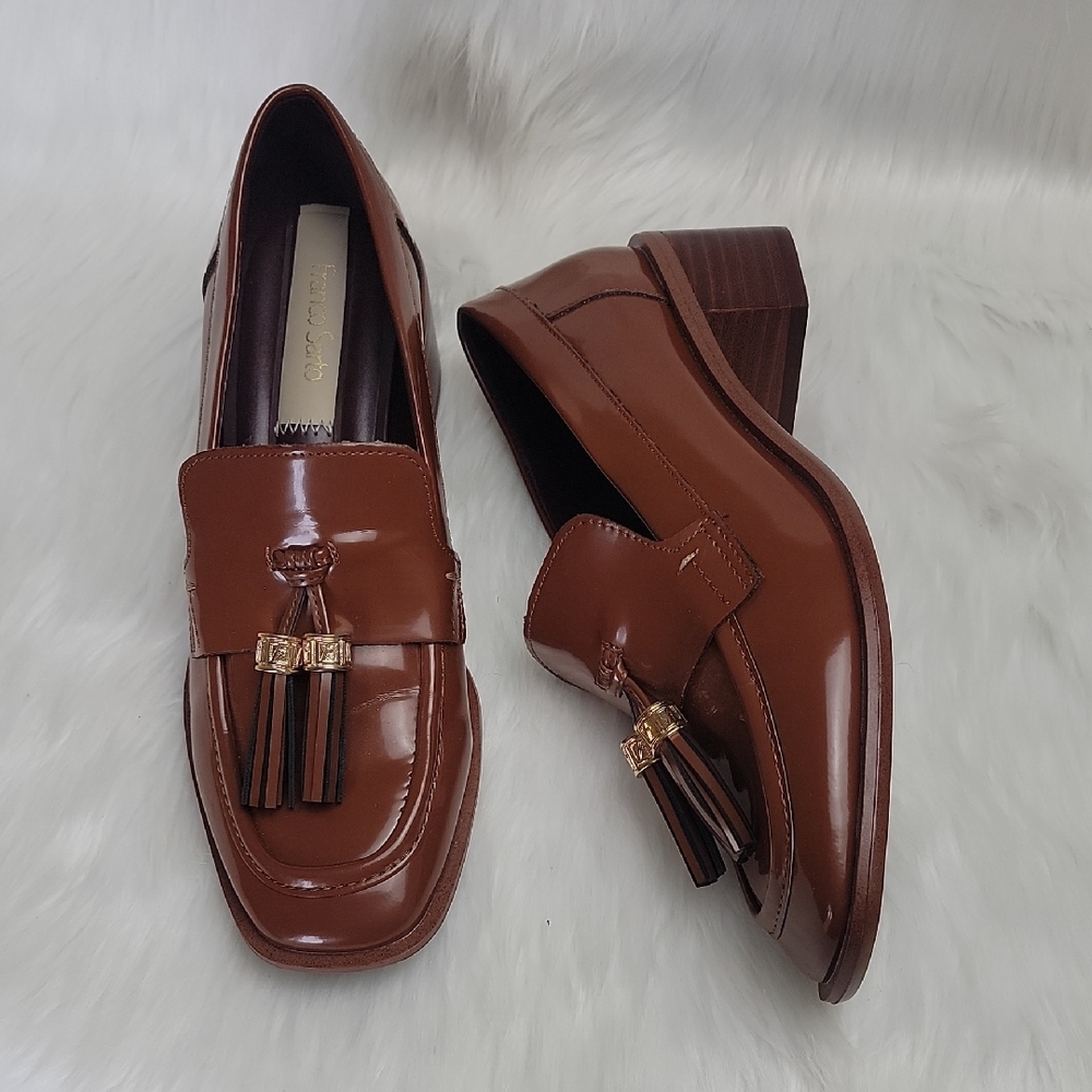 FRANCO SARTO Donna Tobacco Brown Faux Leather Tassel Old Money Preppy Loafers 6